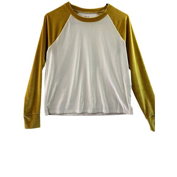 Madewell Velvet Pull-over Crewneck Baseball Tee – White/Gold – Size S - Picture 1 of 7